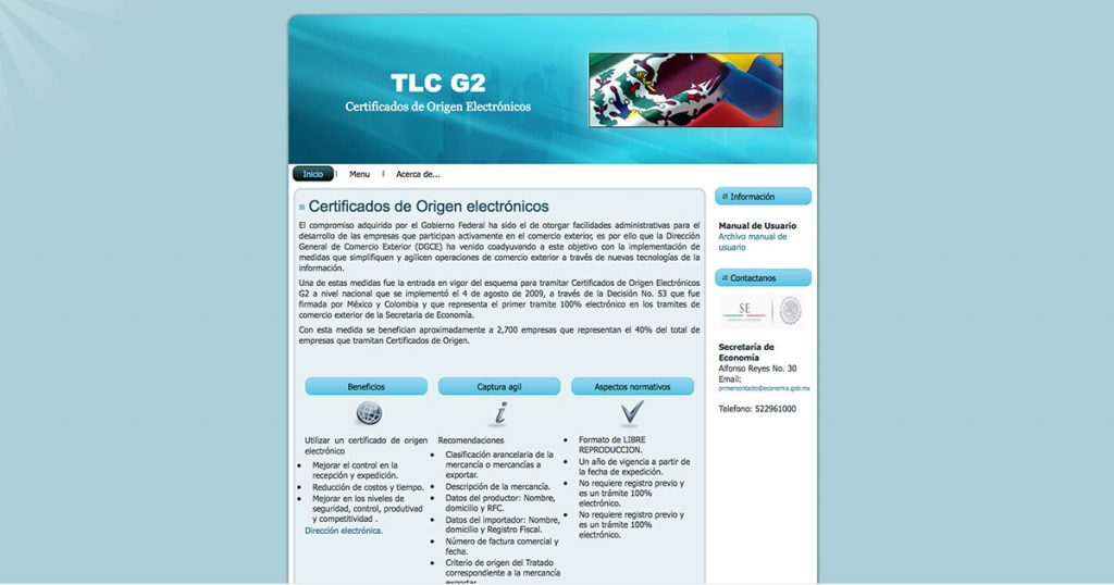 Captura de pantalla de sitio web de TLC G2